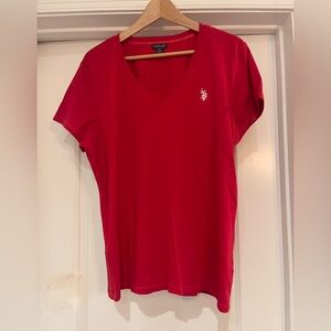 U.S. Polo Assn. Women's Red V-Neck Tee